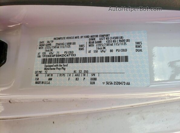 1FDXE4FS9KDC47153 2020 FORD E-450 White Rear seats view