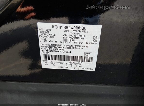 1FM5K7B86JGC35244 2018 FORD EXPLORER Black Widok komory silnika