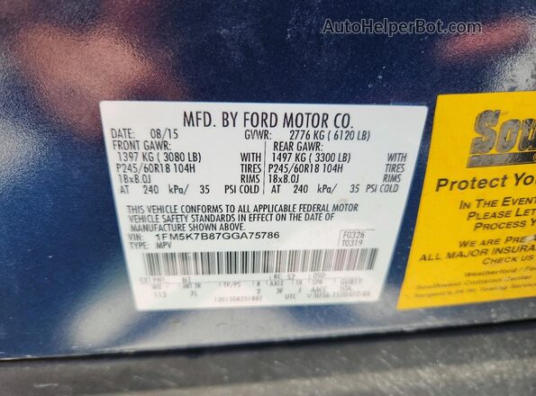1FM5K7B87GGA75786 2016 FORD EXPLORER Blue 