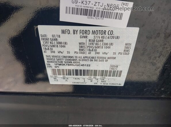 1FM5K7B89JGC45122 2018 FORD EXPLORER Black Widok komory silnika