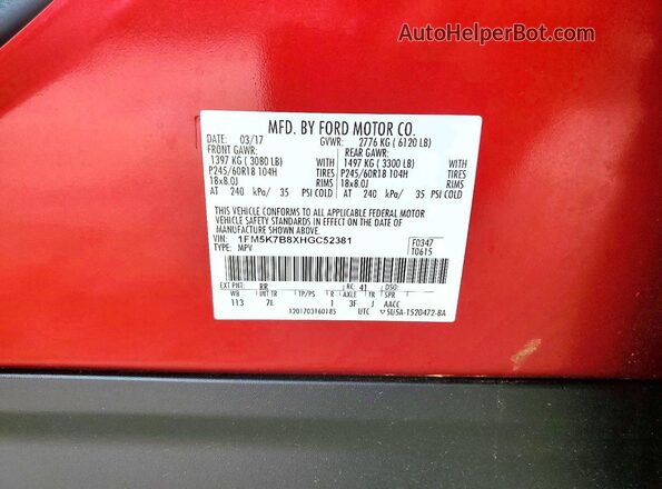 1FM5K7B8XHGC52381 2017 FORD EXPLORER Красный Вид подкапотного пространства