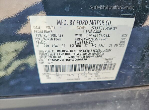 1FM5K7BH6HGD80830 2017 FORD EXPLORER Black 