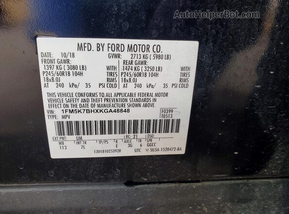 1FM5K7BHXKGA48848 2019 FORD EXPLORER Black Vista del compartimento del motor