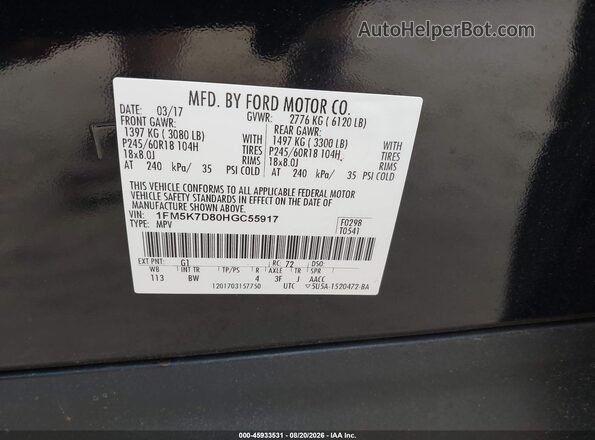 1FM5K7D80HGC55917 2017 FORD EXPLORER Черный Вид подкапотного пространства