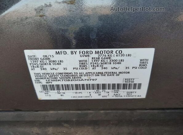 1FM5K7D82GGA70797 2016 FORD EXPLORER Gray Vista de la etiqueta del VIN