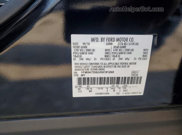 1FM5K7D82JGC91260 2018 FORD EXPLORER Black VIN კოდის სტიკერის ხედი