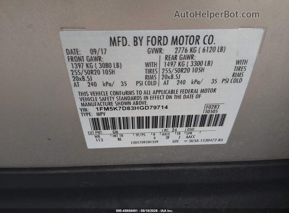 1FM5K7D83HGD79714 2017 FORD EXPLORER Beige Շարժիչի բաժամունքի տեսք