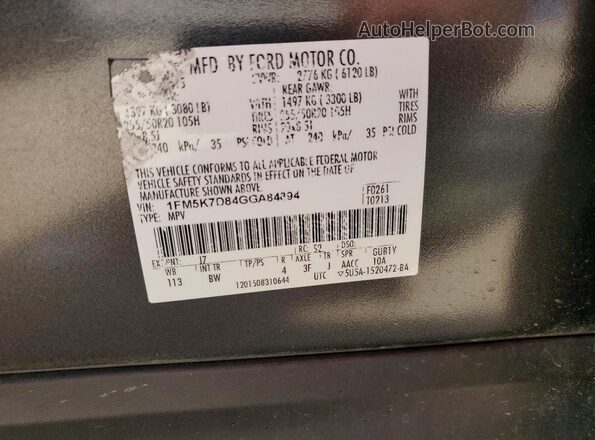 1FM5K7D84GGA84894 2016 FORD EXPEDITION Charcoal VIN կոդի պիտակի տեսք