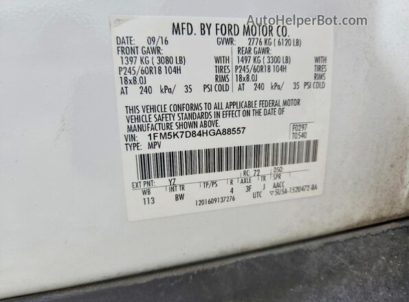 1FM5K7D84HGA88557 2017 FORD EXPLORER White Vista del compartimento del motor