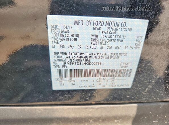 1FM5K7D84HGD02768 2017 FORD EXPLORER Black Vista de la etiqueta del VIN