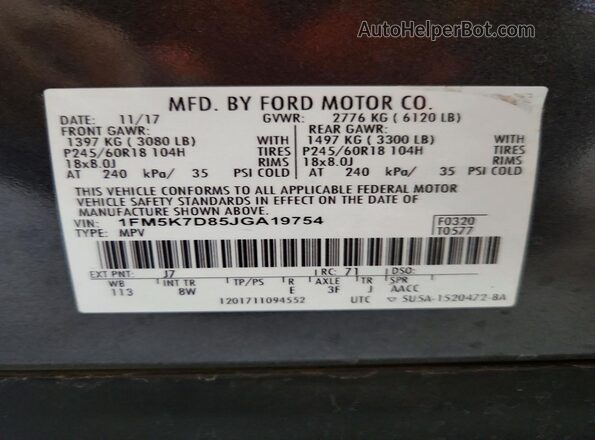 1FM5K7D85JGA19754 2018 FORD EXPLORER Gray 