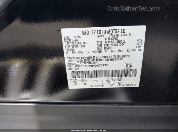 1FM5K7D86HGA70433 2017 FORD EXPLORER Black Вид підкапотного простору