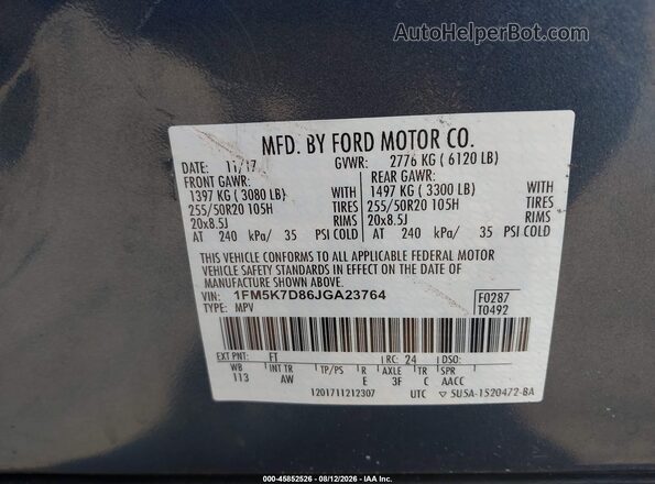 1FM5K7D86JGA23764 2018 FORD EXPLORER Blue Вид підкапотного простору