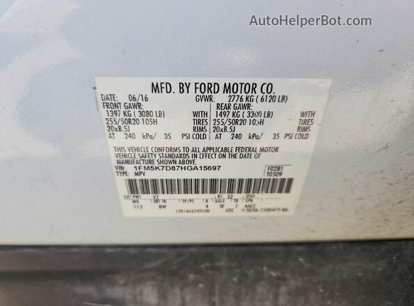 1FM5K7D87HGA15697 2017 FORD EXPLORER White VIN կոդի պիտակի տեսք