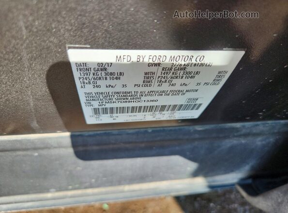 1FM5K7D89HGC13360 2017 FORD EXPLORER Charcoal Вид підкапотного простору