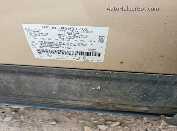 1FM5K7D8XHGD48685 2017 FORD EXPLORER Beige VIN sticker view