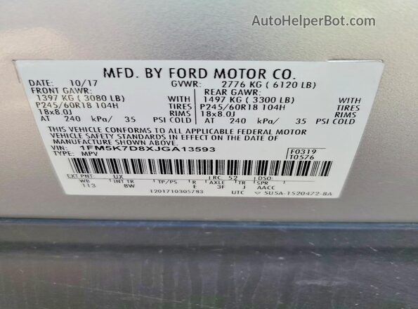 1FM5K7D8XJGA13593 2018 FORD EXPLORER Silver Вид підкапотного простору