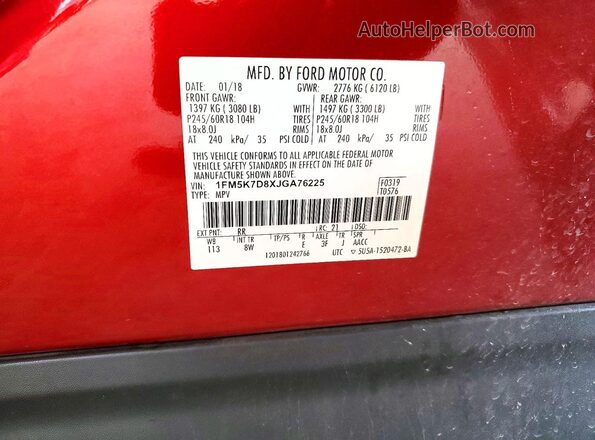 1FM5K7D8XJGA76225 2018 FORD EXPLORER Red Widok komory silnika
