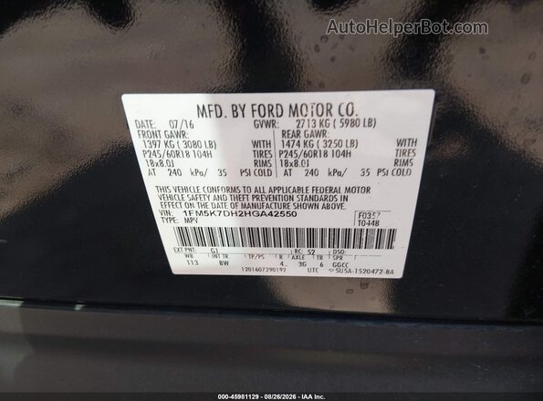 1FM5K7DH2HGA42550 2017 FORD EXPLORER Black Widok komory silnika