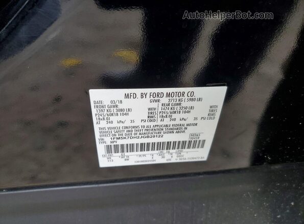 1FM5K7DH2JGB20122 2018 FORD EXPLORER Black Widok wnętrza 360 stopni