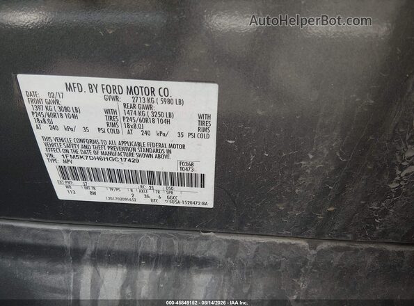 1FM5K7DH6HGC17429 2017 FORD EXPLORER Gray Engine compartment view