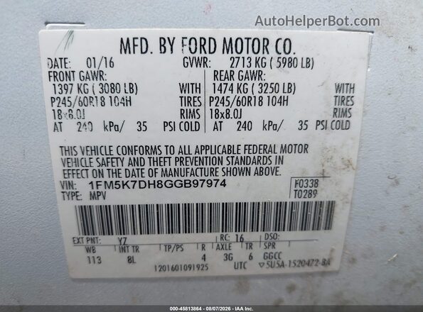 1FM5K7DH8GGB97974 2016 FORD EXPLORER White Vista del compartimento del motor