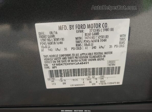 1FM5K7DH9HGA48491 2017 FORD EXPLORER Gray Vista del compartimento del motor