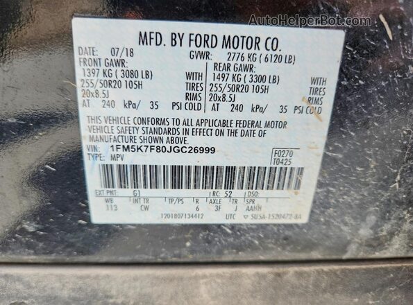 1FM5K7F80JGC26999 2018 FORD EXPLORER Черный Вид наклейки с VIN-кодом
