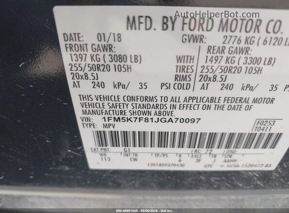 1FM5K7F81JGA70097 2018 FORD EXPLORER Черный Вид подкапотного пространства