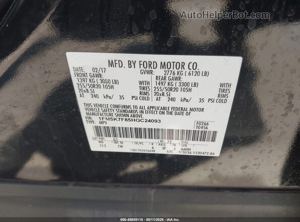 1FM5K7F85HGC24093 2017 FORD EXPLORER Black Շարժիչի բաժամունքի տեսք