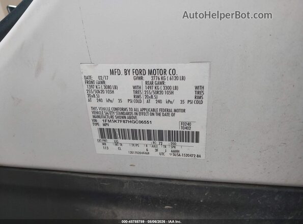 1FM5K7F87HGC06551 2017 FORD EXPLORER Белый Вид подкапотного пространства