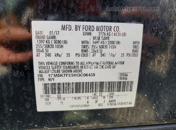1FM5K7F89HGC06485 2017 FORD EXPLORER Black Widok wnętrza 360 stopni