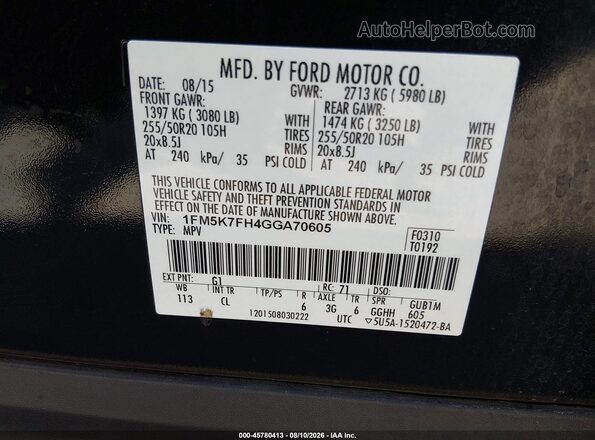 1FM5K7FH4GGA70605 2016 FORD EXPLORER Black Widok komory silnika