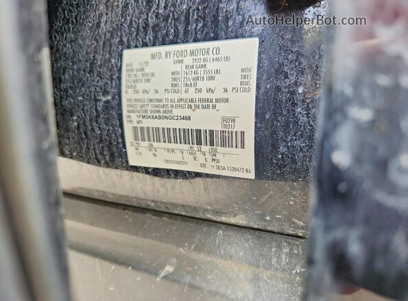 1FM5K8AB0NGC23468 2022 FORD EXPLORER Черный Вид наклейки с VIN-кодом