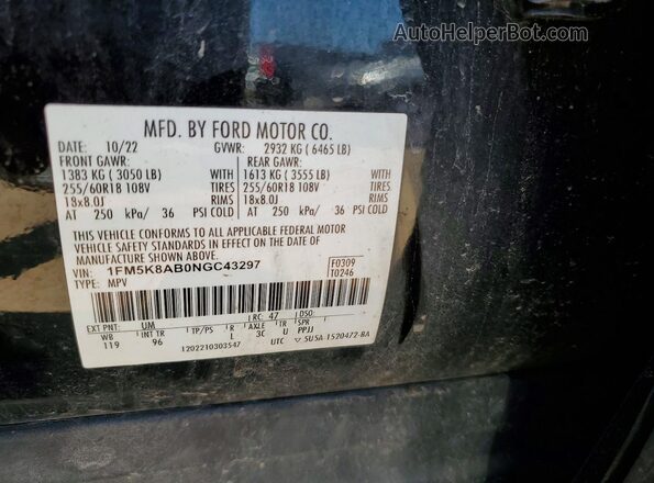 1FM5K8AB0NGC43297 2022 FORD EXPLORER Black Вид підкапотного простору