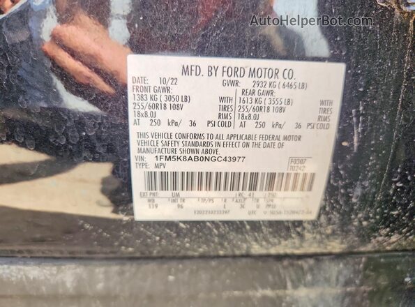 1FM5K8AB0NGC43977 2022 FORD EXPLORER Black VIN sticker view