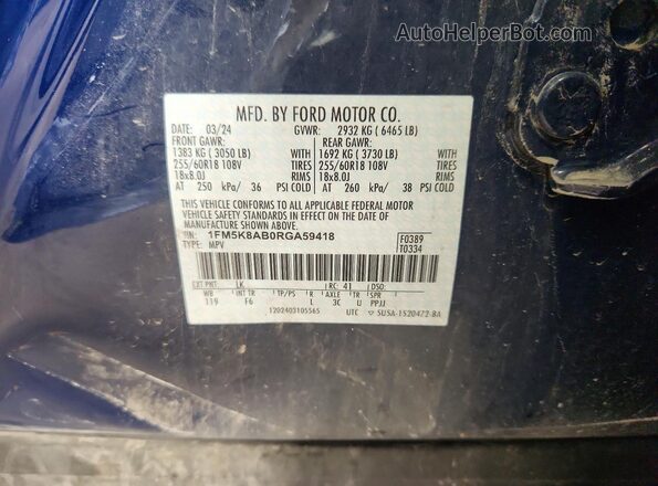 1FM5K8AB0RGA59418 2024 FORD EXPLORER Blue VIN sticker view