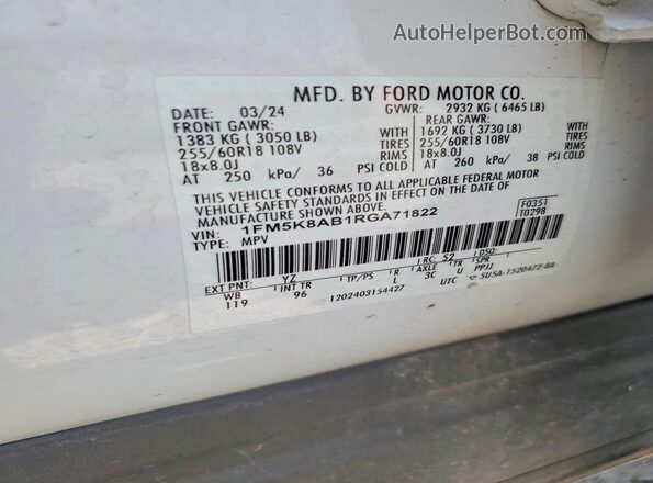 1FM5K8AB1RGA71822 2024 FORD EXPLORER Белый Вид подкапотного пространства