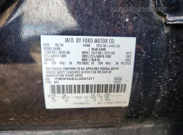 1FM5K8AB3LGD01271 2020 FORD EXPLORER Black Շարժիչի բաժամունքի տեսք