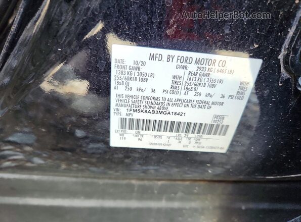 1FM5K8AB3MGA18421 2021 FORD EXPLORER Black Widok naklejki z numerem VIN
