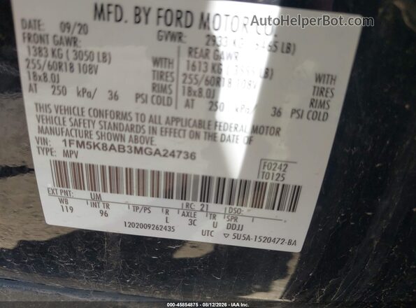 1FM5K8AB3MGA24736 2021 FORD POLICE INTERCEPTOR Black Вид підкапотного простору