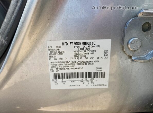 1FM5K8AB3RGA64337 2024 FORD EXPLORER Silver Vista del compartimento del motor