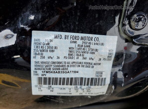 1FM5K8AB3SGA77594 2025 FORD EXPLORER Black VIN კოდის სტიკერის ხედი