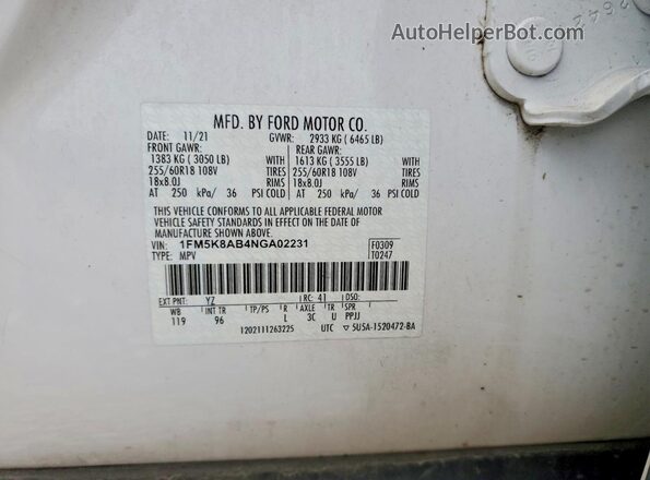 1FM5K8AB4NGA02231 2022 FORD EXPLORER Black სალონის 360-გრადუსიანი ხედი