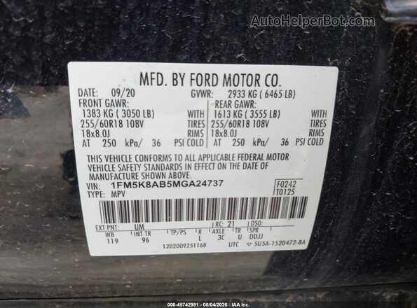 1FM5K8AB5MGA24737 2021 FORD POLICE INTERCEPTOR Black Շարժիչի բաժամունքի տեսք