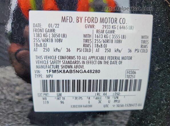 1FM5K8AB5NGA48280 2022 FORD EXPLORER Black 360 interior view