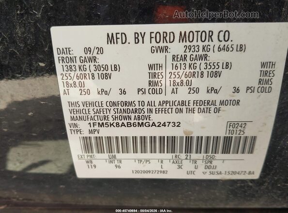 1FM5K8AB6MGA24732 2021 FORD POLICE INTERCEPTOR Black ძრავის განყოფილების ხედი
