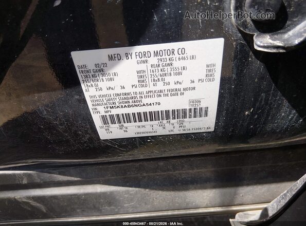 1FM5K8AB6NGA54170 2022 FORD POLICE INTERCEPTOR Black Widok komory silnika