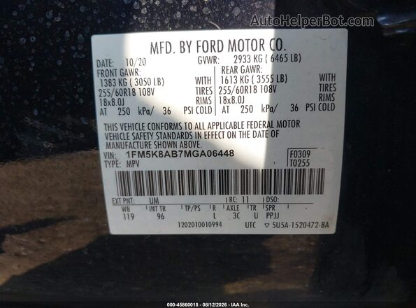 1FM5K8AB7MGA06448 2021 FORD POLICE INTERCEPTOR Black Вид підкапотного простору
