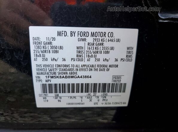1FM5K8AB8MGA43864 2021 FORD EXPLORER Black Widok wnętrza 360 stopni